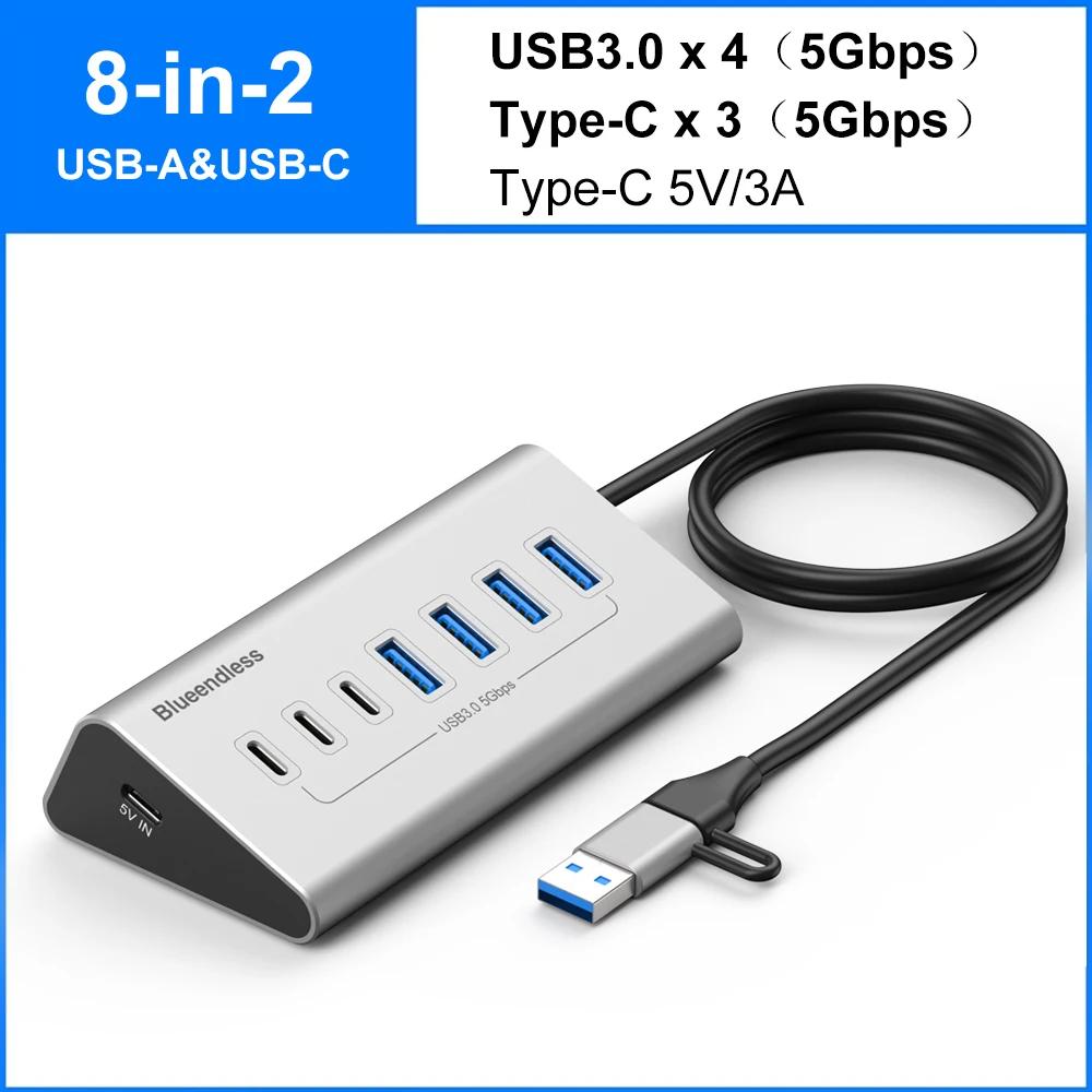 10Gbps USB 3.2 Docking Station Hub Type C Splitter Data Transfer Adapter with Card Reader Multi 7/8 Ports Switch For PC Laptop