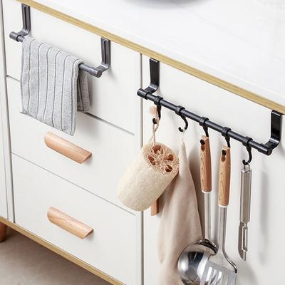 New Multi-purpose Towel Rod Punch-free Towel Storage Bar Over Cabinet Towel Rack with Hook Door Hanging Towel Racks