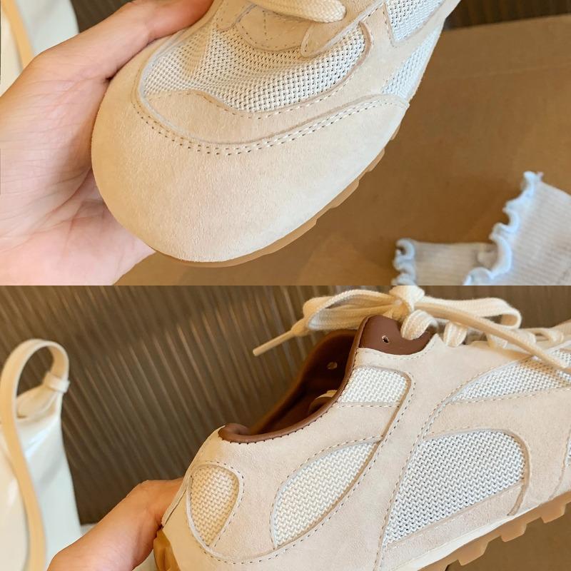 Cowhide~ Flat Bottom Inner Height Increase 3.5cm Cute Mango Head Lace-up Casual Style Sneakers Women