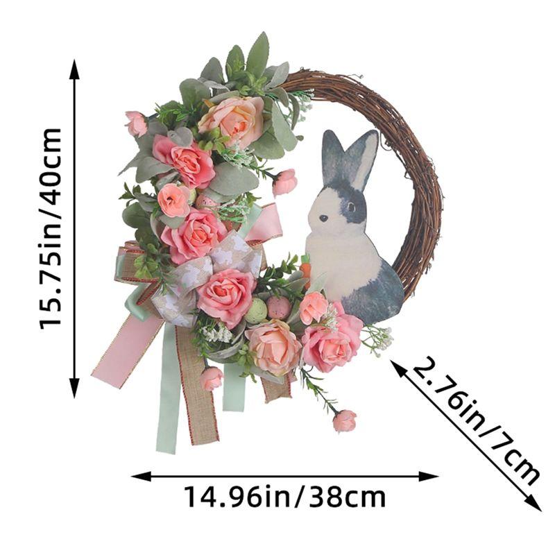 AEE4-Easter Wreath For Front Door Decoration Easter Egg Bunny Flower Garland For Front Door Art Decor Spring Door Wall Window