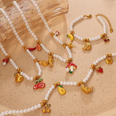 European and American Fruit Pendants, Imitation Pearl Necklaces, Bracelets, Sweet Dripping Oil, Strawberry Cherries, Decorative Jewelry Sets