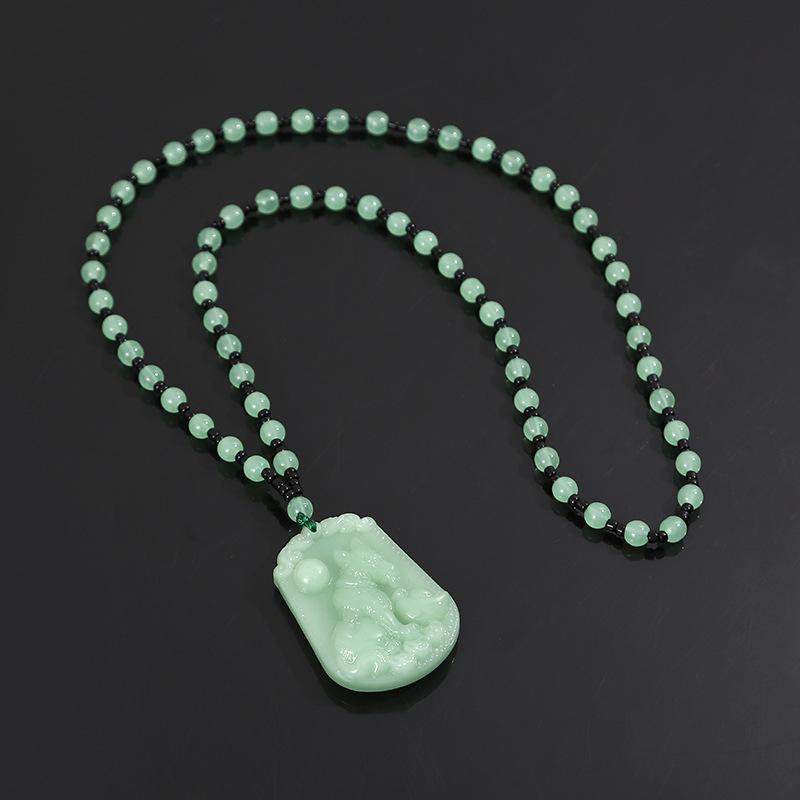 Light Green Imitation Hetian Jade Zodiac Pendant Necklace