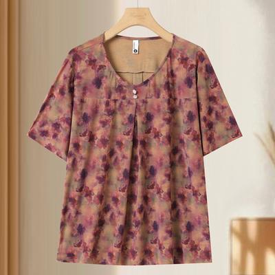 Women's Plus Size Floral Print Blouse, Casual Short Sleeve Middle Aged Top (3XL-7XL)