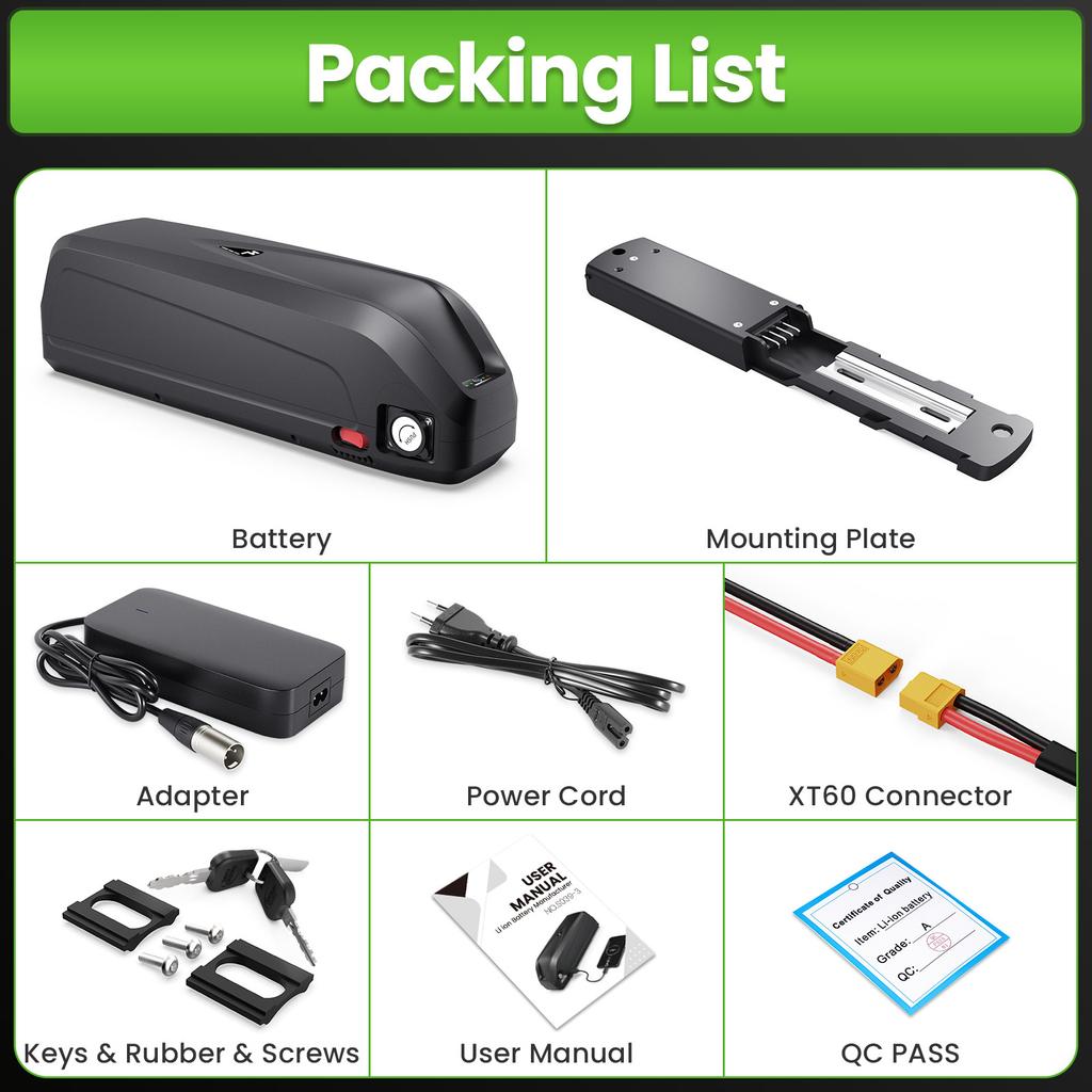 Magazzino UE Disponibile Batteria Bicicletta Elettrica Batteria Bicicletta Elettrica a 4 Pin 36V 20Ah 25A BMS Pacco Batteria Ioni di Litio E-bike