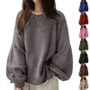 Damski Modny Swobodny Luźny Sweter Pulower Jednolity Kolor Okrągły Dekolt Długi Rękaw Dzianinowy