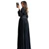 European Elegant Long-Sleeve Polo Collar Pleated Dress - Solid Color, New Style Fashion