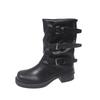 Thick-soled thick-heeled belt buckle pleated medium boots women's 2025 autumn new trousers Martin boots Western cowboy short boots