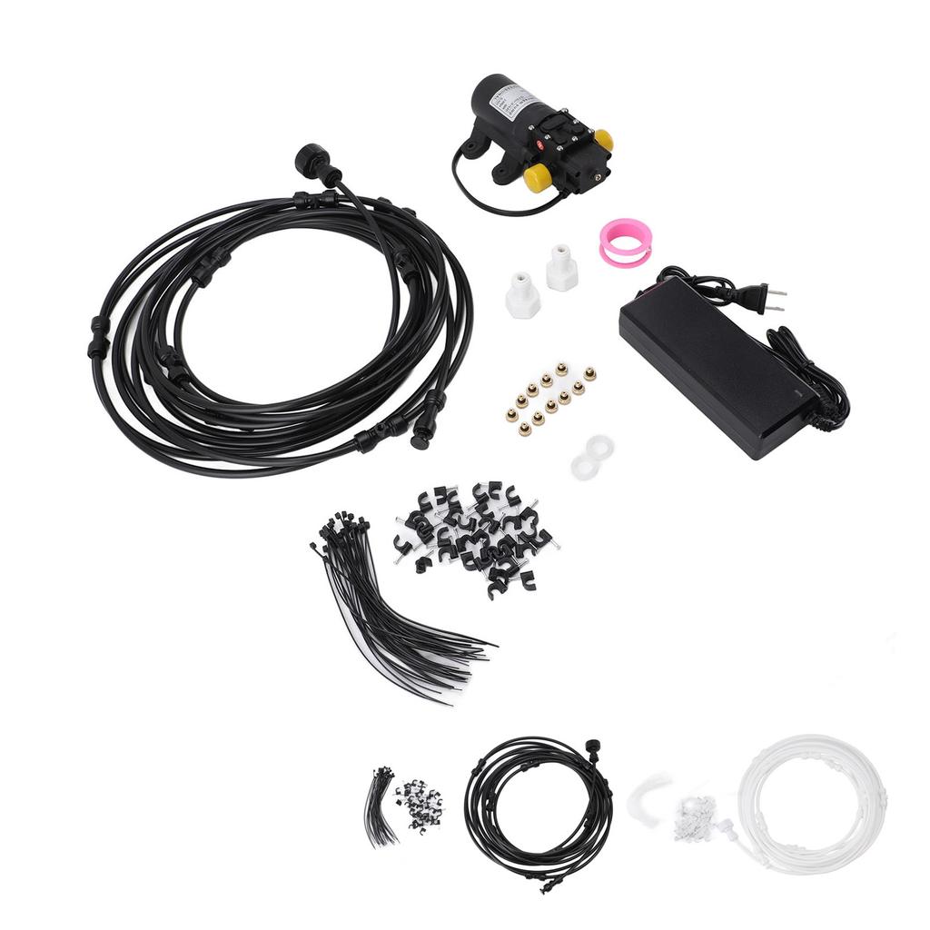 Outdoor Misting System Efficient with 29.5ft Pump Filter Nozzles Power Supply Garden Mist Hose Kit f