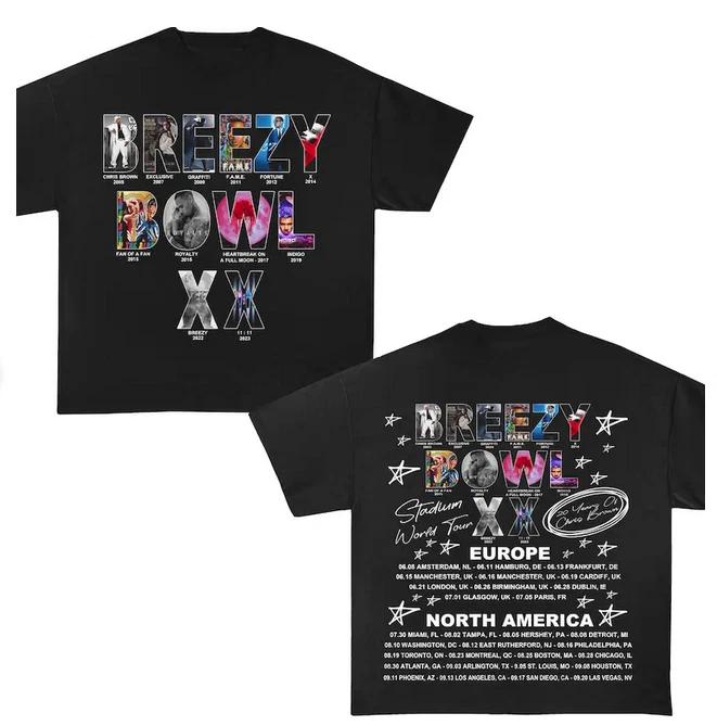 Chris Brown Breezy Bowl XX Tour 2 Sided Tee,, Chris Brown Album Shirt 2XL
