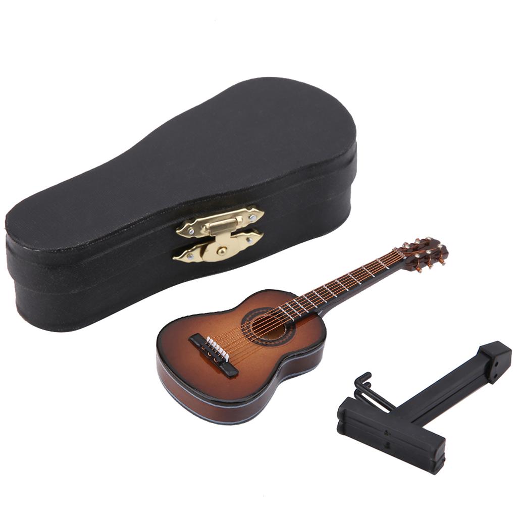 Miniatur-Gitarrenmodell aus Holz, Anzeige, Mini-Musikornamente, Handwerk, Wohnkultur (Braun 10cm)
