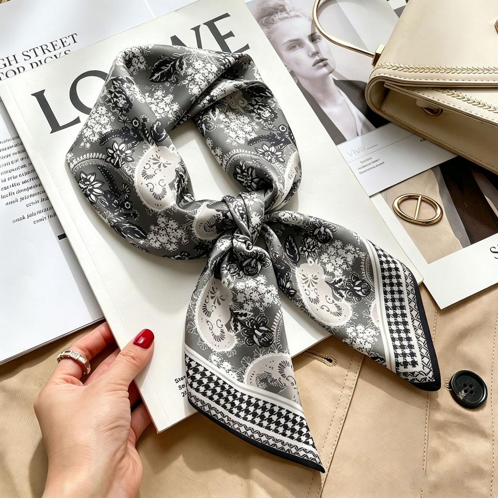 Simple temperament Spring and summer female imitation silk scarf versatile Korean version casual small square scarf neck protection decorative scarf