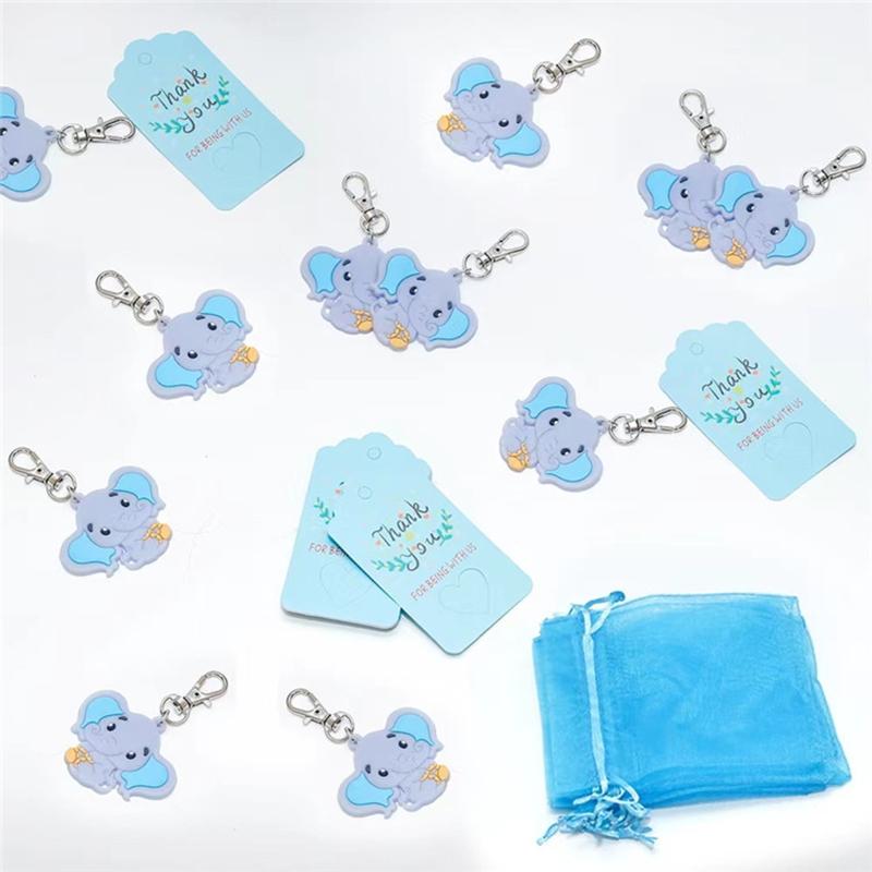 90Pcs/set Baby Shower Return Favors Elephant Keychains Organza Bags and Thank You Tags for Theme Party Favor Baby Kids