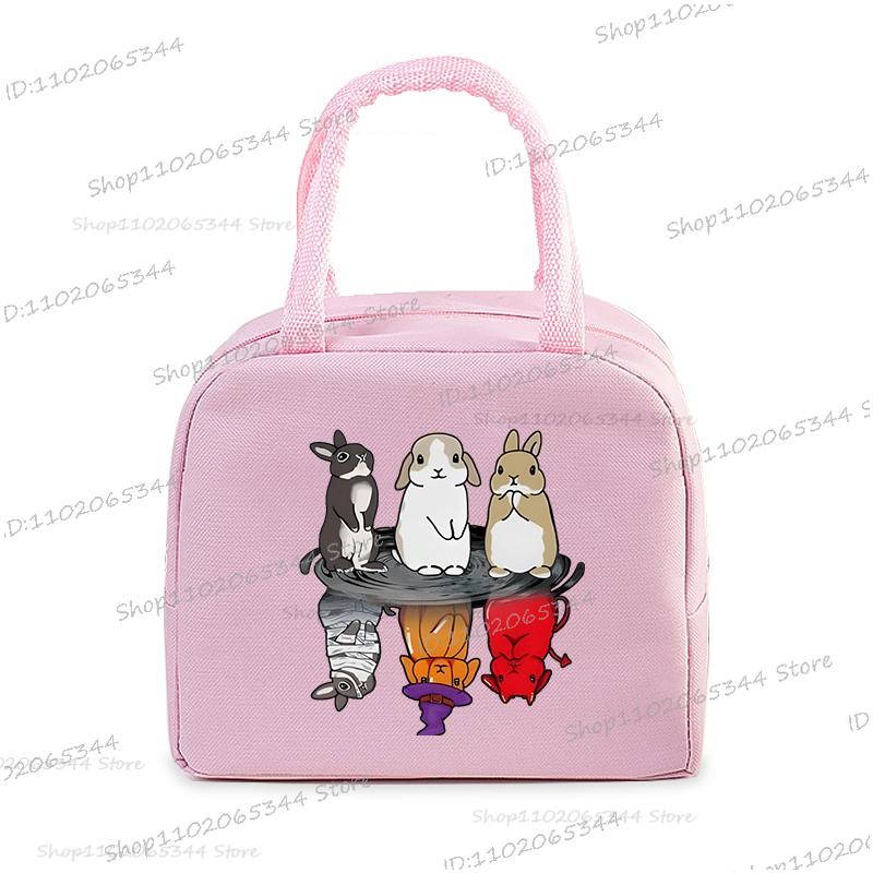 Cartoon Rabbit Series Print Portable Lunch Bag Women Kids Food Thermal Box Multi-function Office Bento Insulated Bunny Handbag