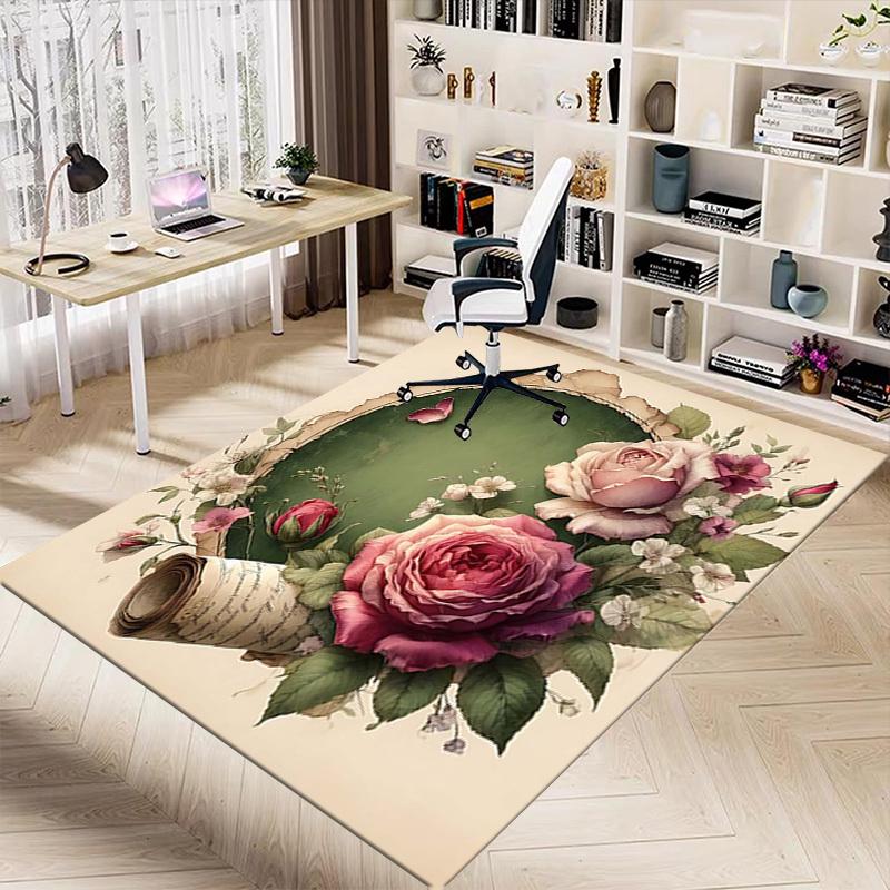 1PC Floral Scroll Non-Slip Floor Carpet Compatible for Office&Living Room&Bedroom&Dining Room - Flat- Soft & Pattern, Vibrant Colors-W238