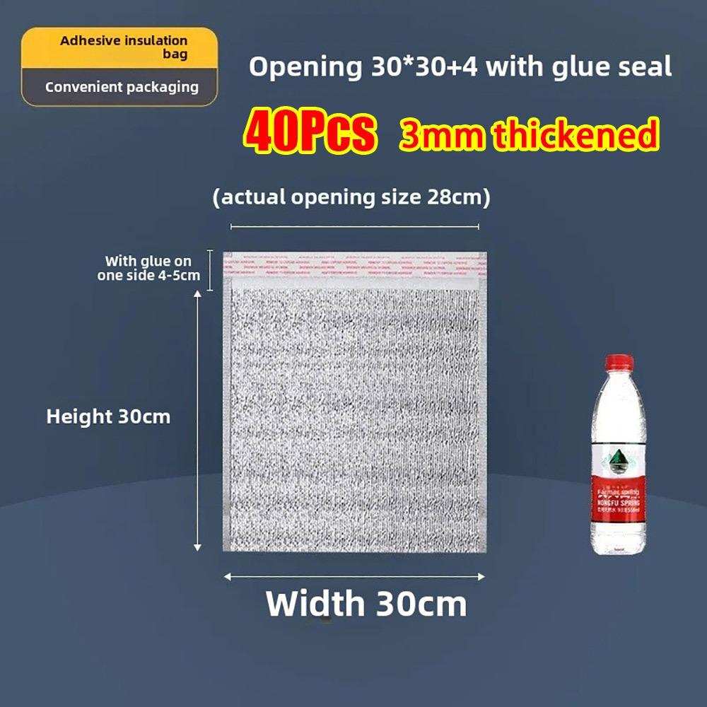 40Pcs/Pack 3mm Thickened Aluminum Foil Bag Food Thermal with Closure Insulation Bag Ice Cold Warm Cooler Bag Delivery Carrier