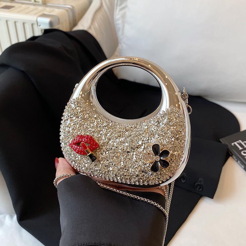 2025 Fashion Exquisite Shining Diamonds Acrylic Hasp Shell Shoulder Bags High Quality Personality Chains Women's  Crossbody Bags