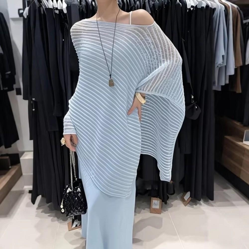 Transparent Sunscreen Cover Up Stripe Patchwork Bohemian Shawl Casual Crochet Hollow Top Vacation