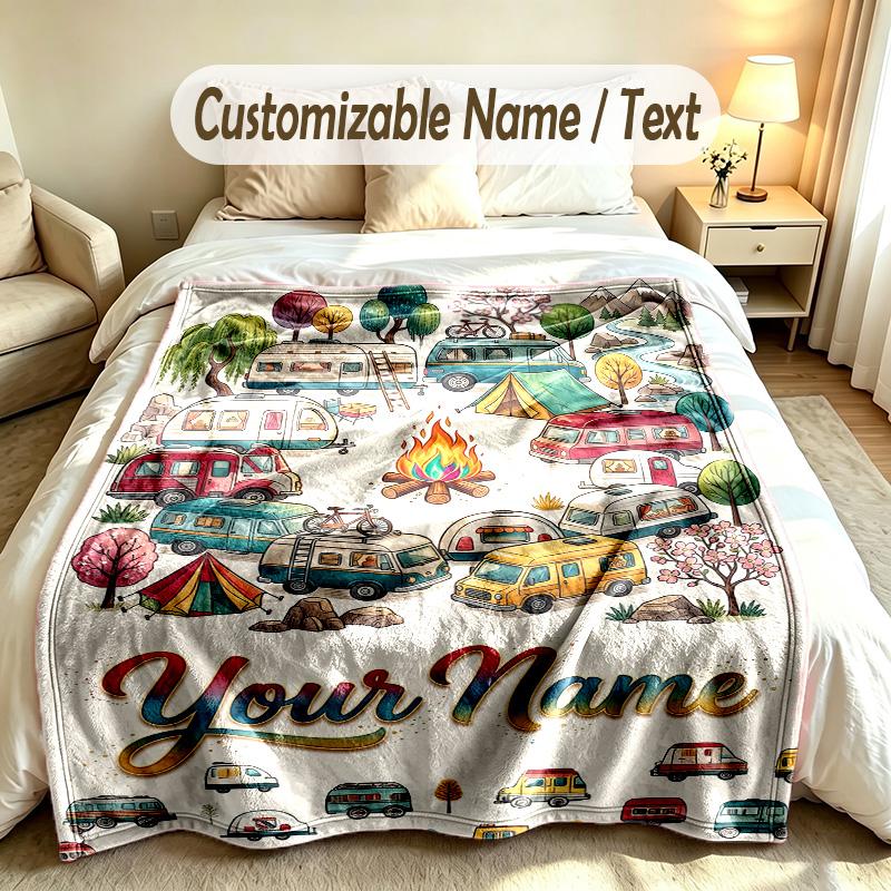 Adventure Travel Theme Custom Blanket Personalized Name & Text Customized Soft Warm Throw Blanket Home Decor