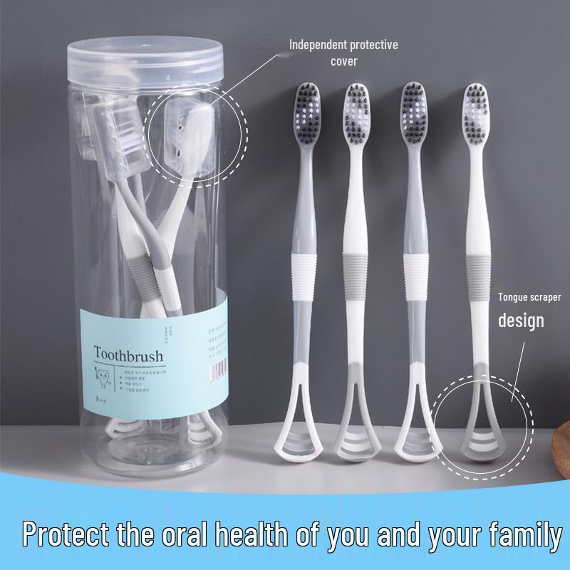 8-Piece Bamboo Charcoal Toothbrush Set with Dual-Action Soft Bristle Tooth & Tongue Scraper – Eliminates Bad Breath