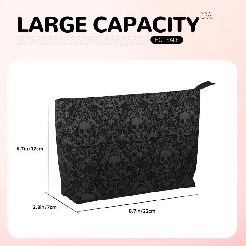 Goth Gothic Schwarzes Totenkopf-Damastmuster Kulturtasche Damen Reise Kosmetik Make-up Organizer Dame Tragbare Aufbewahrung Dopp Kit Tasche
