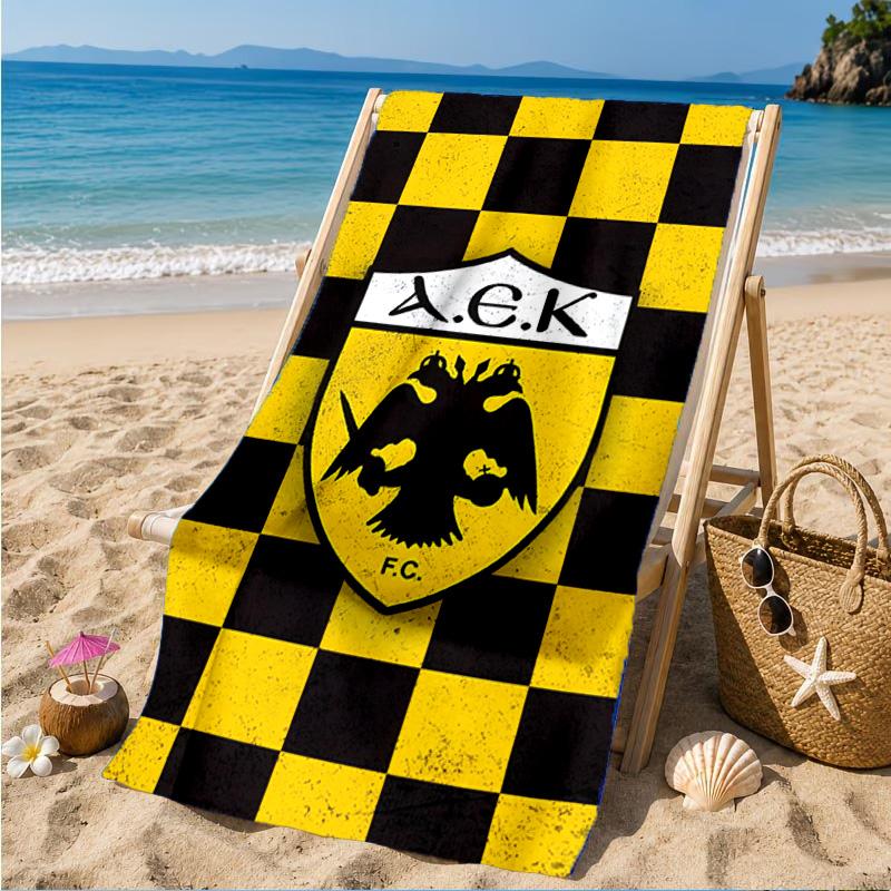 Asciugamano da Spiaggia AEK Atene con Design dello Stemma Oro e Nero, Asciugatura Rapida, Facile da Curare, Adatto Sia per il Fitness che per le Vacanze al Mare, Essenziale per lo Sport