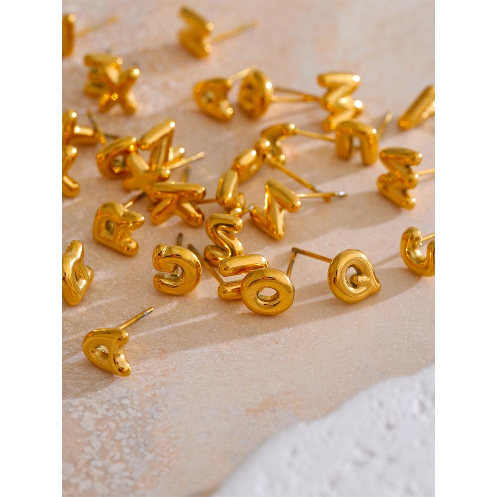 Yhpup 26 Initial Letter A-Z Stainless Steel Gold Color Stud Earrings 18K PVD Waterproof Plated Daily Versatile Basic Jewelry