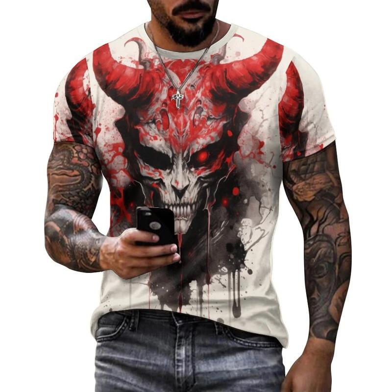 Ďábel Satan 3D potisk Pánská trička Móda Harajuku Hip Hop Trend Streetwear Léto Krátký rukáv Y2k Top Nadměrné oblečení