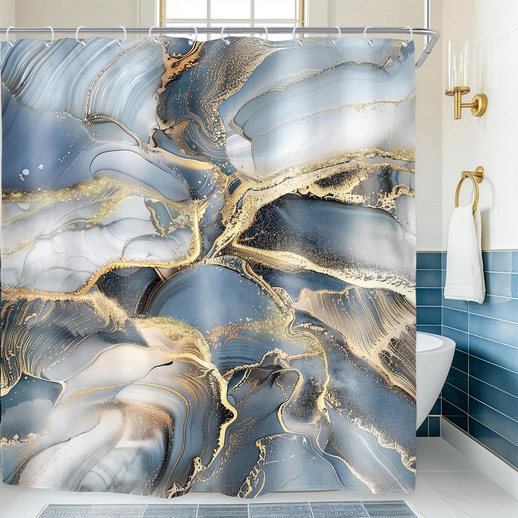 Navy Blue Pink Rose Gold Marble Abstract Shower Curtain for Bathroom Decor Modern Purple Marble Ombre Luxury Texture Geometric