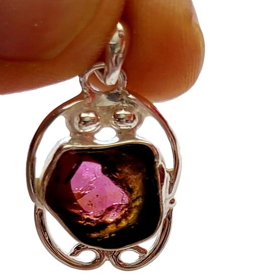 Natural Pink Bi-Color Tourmaline Gemstone 925 Sterling Silver Rare Pendant, Gift