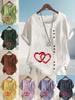 Women's Fashion Red Heart Shape Print Round Neck Short Sleeve T-shirt Casual Cotton Linen Graphic Shirt Leisure Loose Summer Blouse Tops