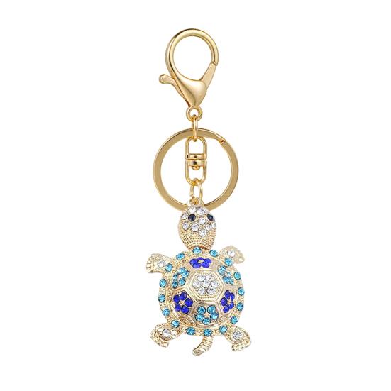 Keychain Sparkling Rhinestones Inlaid Turtle Design Keychain Pendant Enamel Oil Drip Process Spring Buckle Key Holder Car Key Bag Accessory