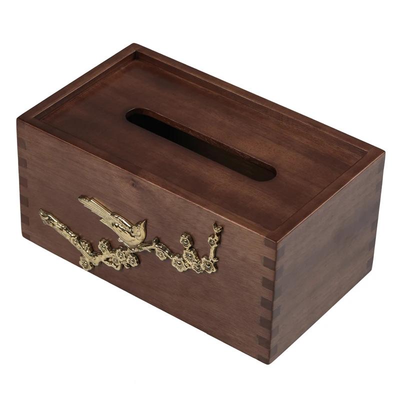 Paper Towel Box Solid Wood Material Brass accessoriesChinese Suitable for Home Bedroom Decoration Simple Coffee Table Restaurant