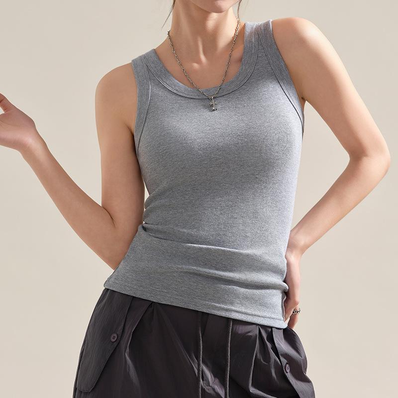 One Tone Threaded Suspender Vest for Women In Spring and Summer Latest Slim Sleeveless T-shirt Inner Slim Body Garment