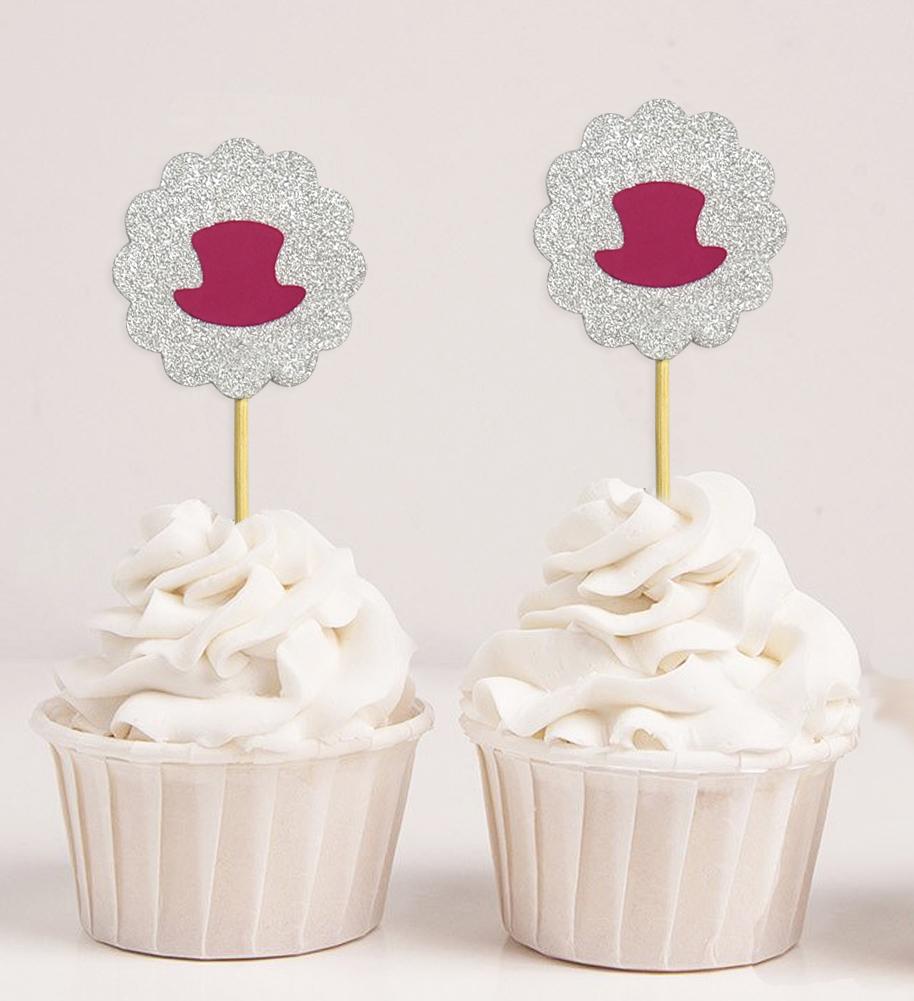 Darling Souvenir | Toppers de cupcake em forma de chapéu com glitter | Decorações de sobremesa para festa de chá de bebê e casamento - Pacote de