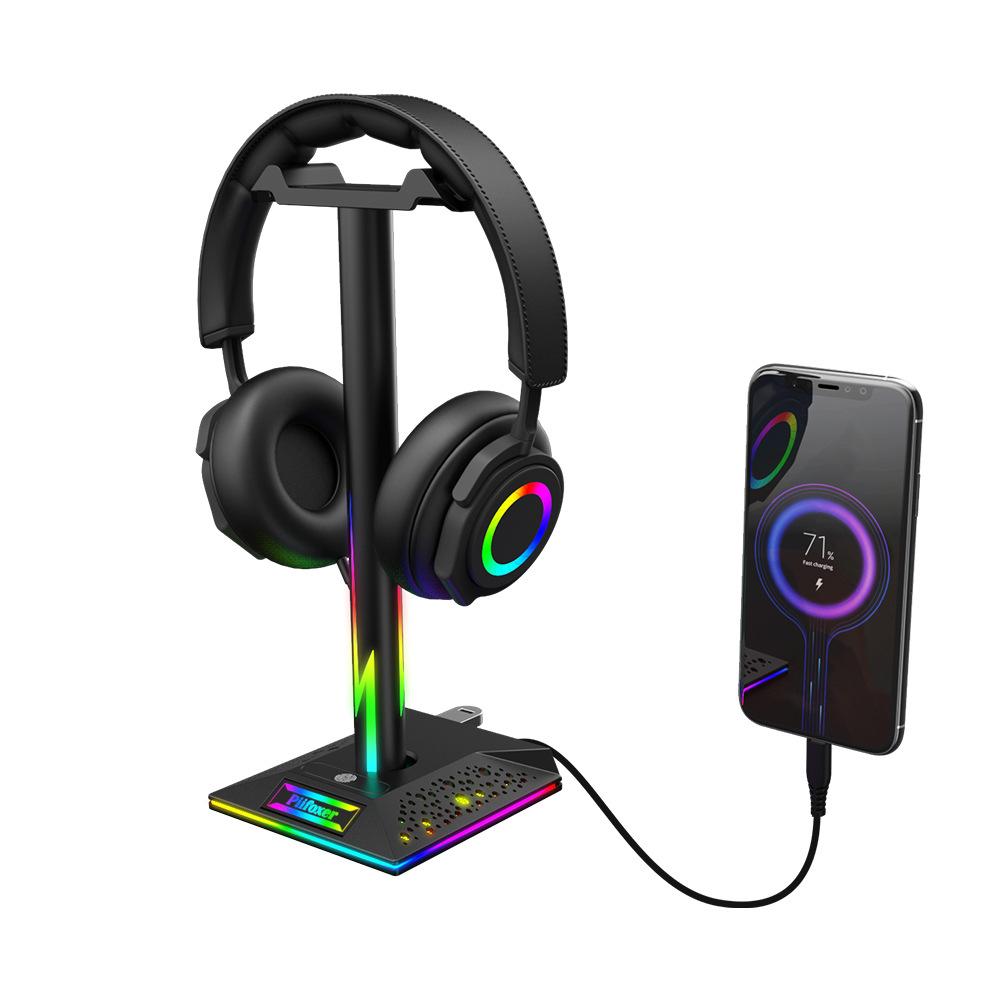 Lanxinda EB01-B Gaming Headset Stand with RGB Lighting USB Control Dual USB Ports ABS Material Neon Bulbs