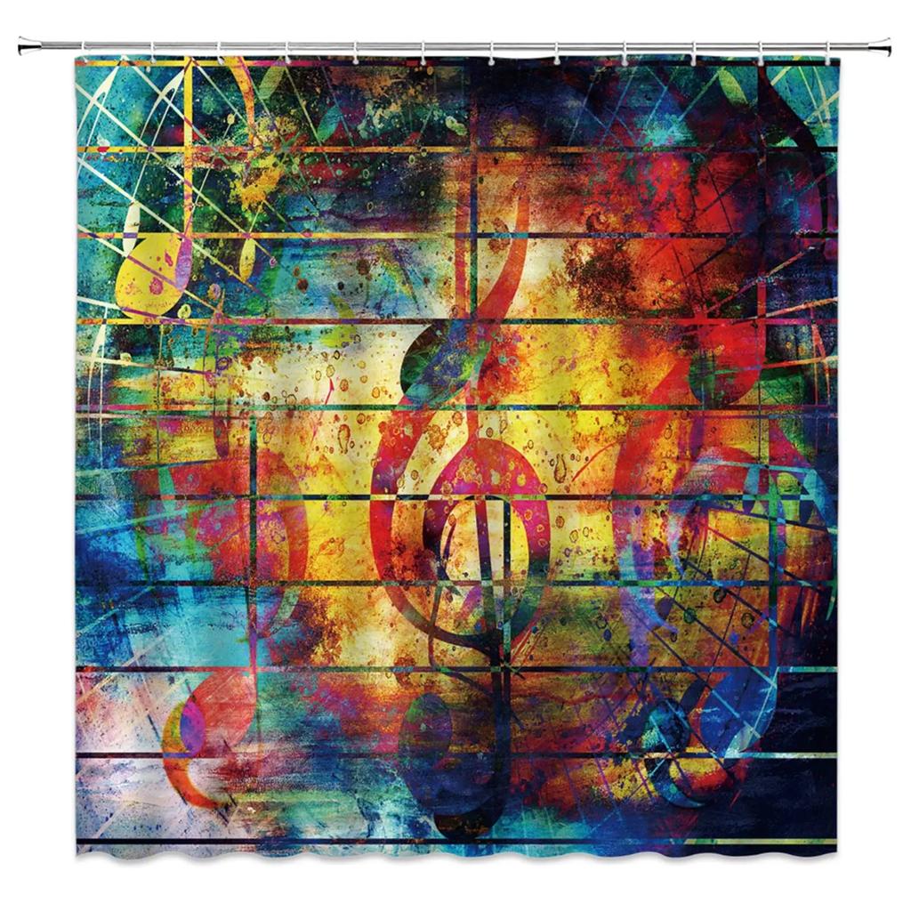 Music Shower Curtain,Black And White Music Notes Bathroom Shower Curtains Polyester Fabric Fashion Gray Bathroom Set With Hooks