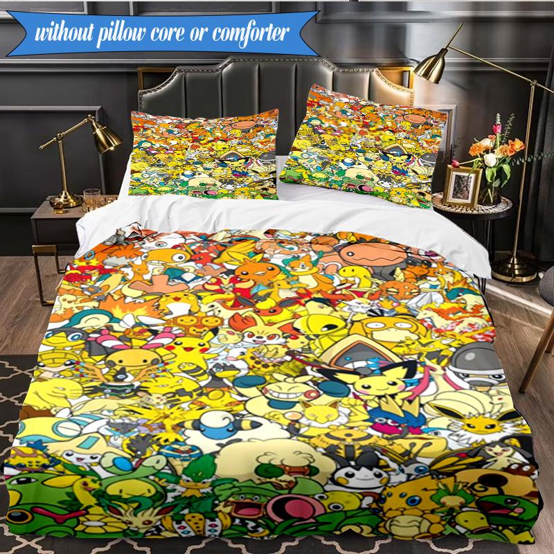 Cute Pika Adventure 3pcs K-pop Music Group Bedding set,Ideal for Bedroom, Dormitory,Including Duvet Cover And 2pcs Pillowcases,Fan Gifts