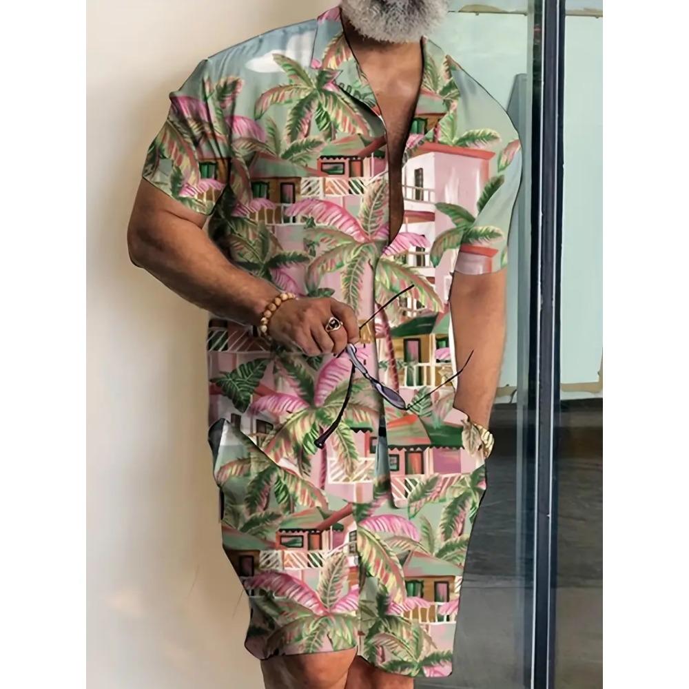 Pánské sety košil 3D potisk Retro květinové Krátký rukáv Ležérní Nadměrné Velikosti Plážové šortky Letní Streetwear Havajské obleky Oblečení