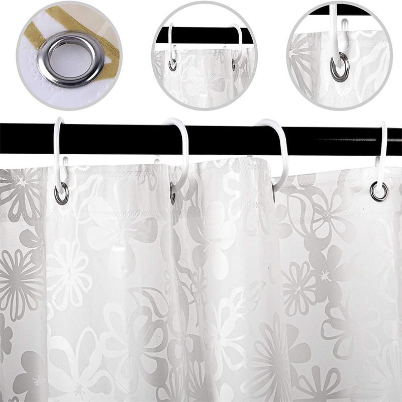 Shower Curtain, Transparent PEVA, Waterproof, Semi-Transparent Clear, Anti-Mold PVC-Free, Washable With 12 Rings