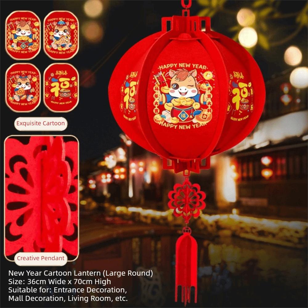 Flocking Cloth Chinese Lantern Red Color With Tassel New Year Decoration Waterproof 3D Puzzle Palace Lantern Spring Festival
