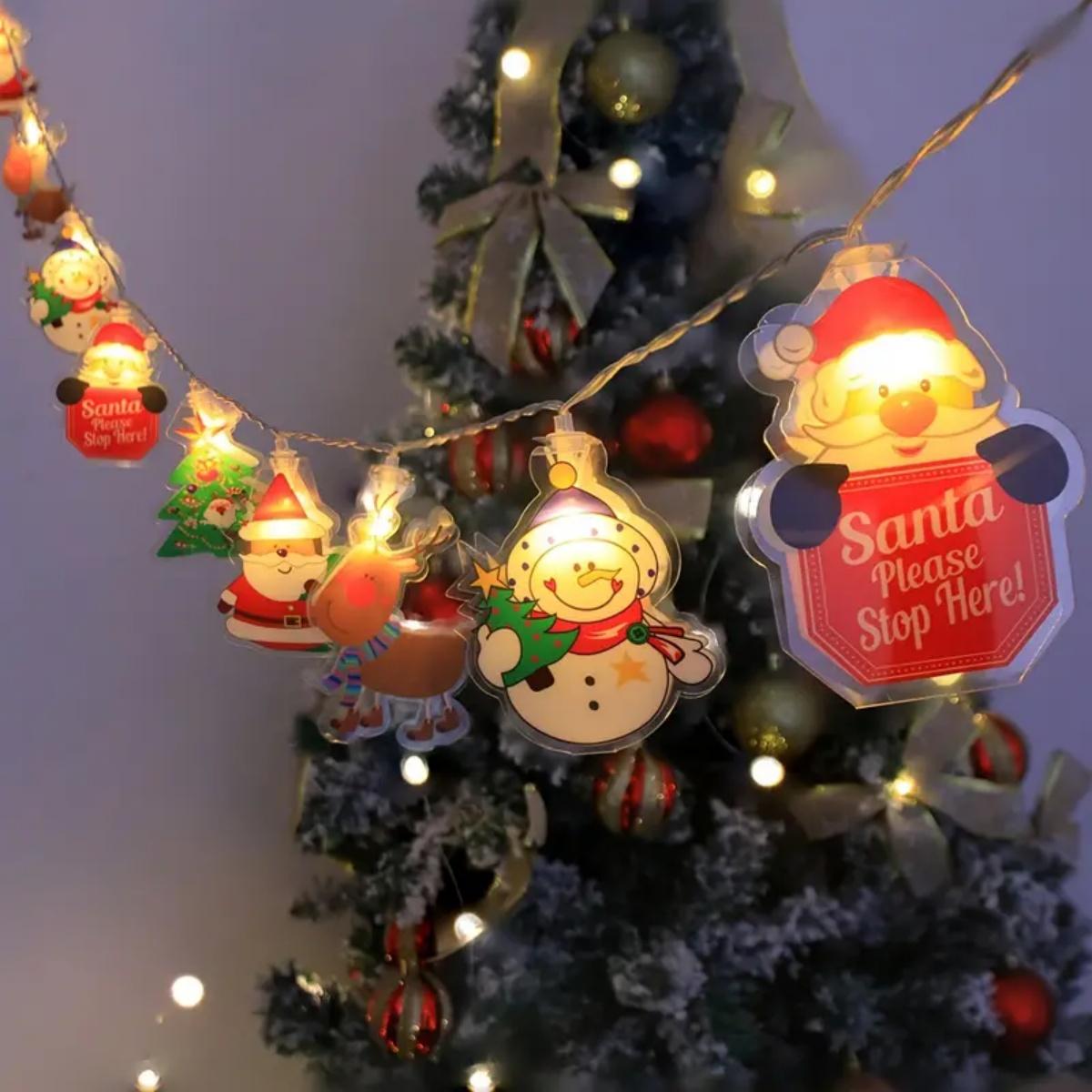 

1PC Christmas Indoor String Lights with Santa & Reindeer & Snowman &Christmas Tree Design For Home Holiday Patry Xmas Decoration 1.5M10LED теплим білим кольором