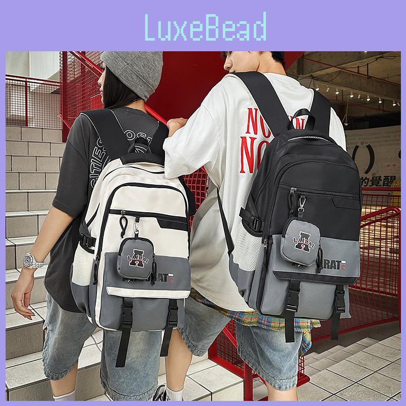 Fashionable Color Blocked Letter Printed Large Capacity Backpack Student