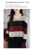 Korean Color Block V-Neck Knit Sweater - Women's Casual Striped Loose Fit for Early Autumn