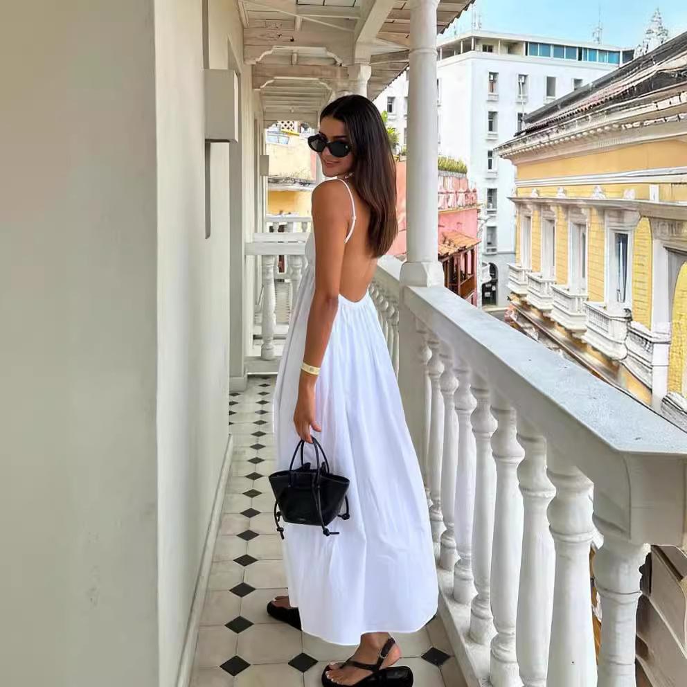 Spice Girls 2026 Summer Wear Sexy V-neck Backless Seaside Vacation Skirt Suspender Dress, Sweet and Spicy Long Dress