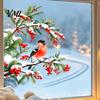Winter Atmosphere Decor Bullfinch And Red Berries Static Glass Sticker, Watercolor Bird Decal, Window Decals Removable PVC Cling for Home Store