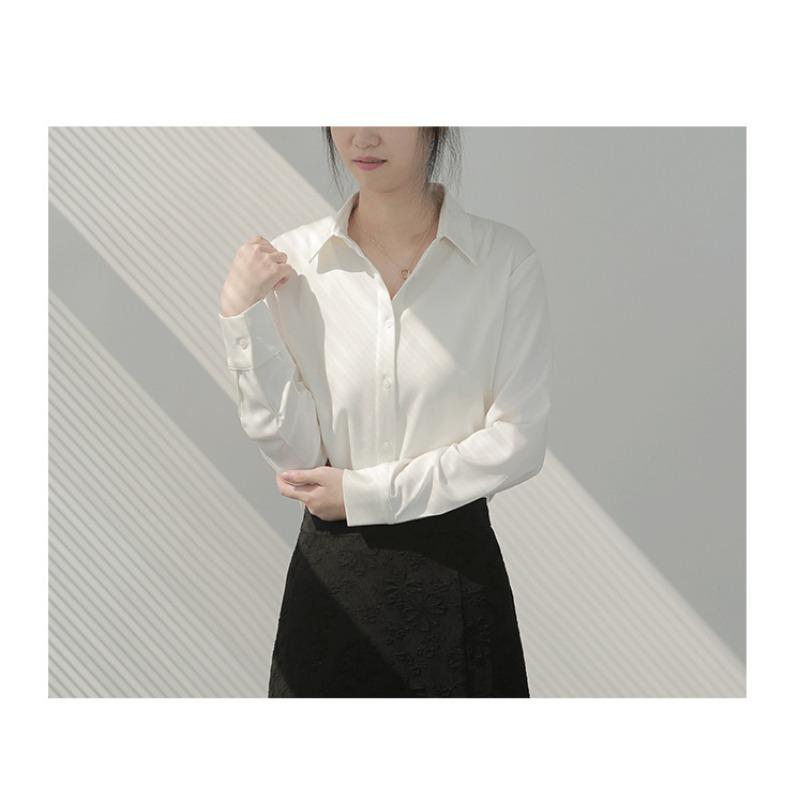 Koszula satynowa wysokiej jakości, biała, damska, z długim rękawem, wiosenna, luźna, do pracy, casualowa