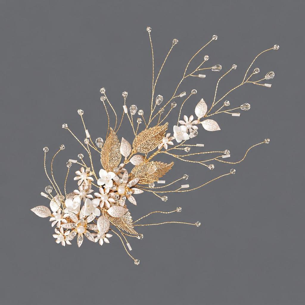 Handmade Flower Hair Clip with Alloy, Pearl and Drip Oil - Bridal Wedding Headwear Accessory