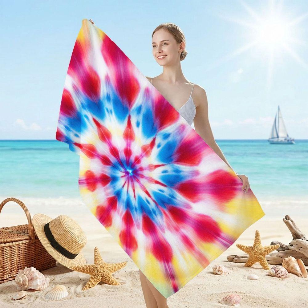 Colorful Tie Dye Beach Towel Oversized Soft Quick Dry Sand Free Lightweight Microfiber Bath Towel For Pool Travel Summer