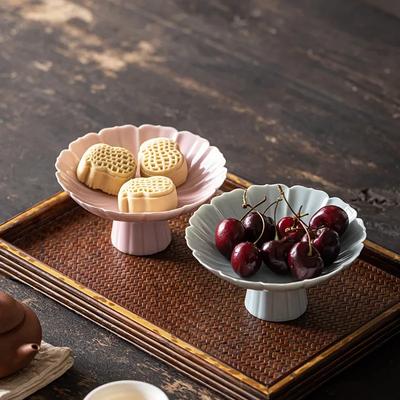 Keramik-Obstteller für den Haushalt, chinesischer Erfrischungsteller mit hohem Fuß, kleine Snackteller für den Kaffeetisch, Retro-Stil, Trockenfrüchte und Nüsse