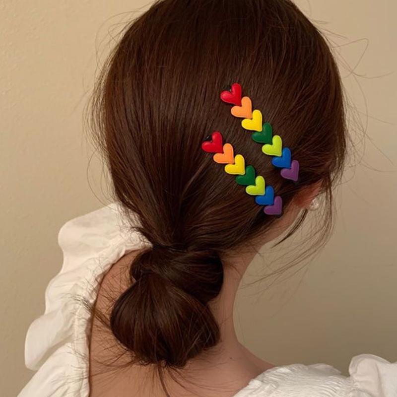 Korean Style Cute Rainbow Love Heart Hairpins Hairgrips Summer Color Barrettes Hair Clips For Women Girls Hair Accessories